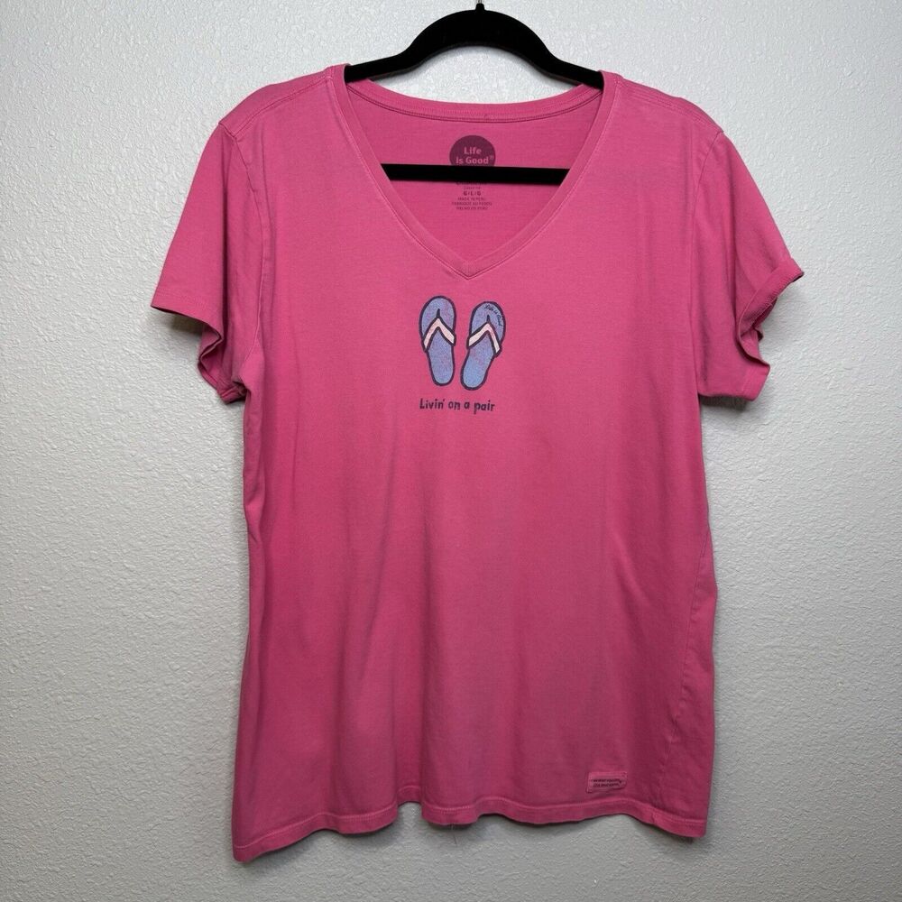 Life Is Good Crusher Tee Livin On a Pair T-Shirt Flip Flop Short Sleeve Large